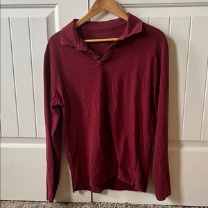Lucky Brand Sueded Jersey Burgundy Long Sleeve Polo Shirt